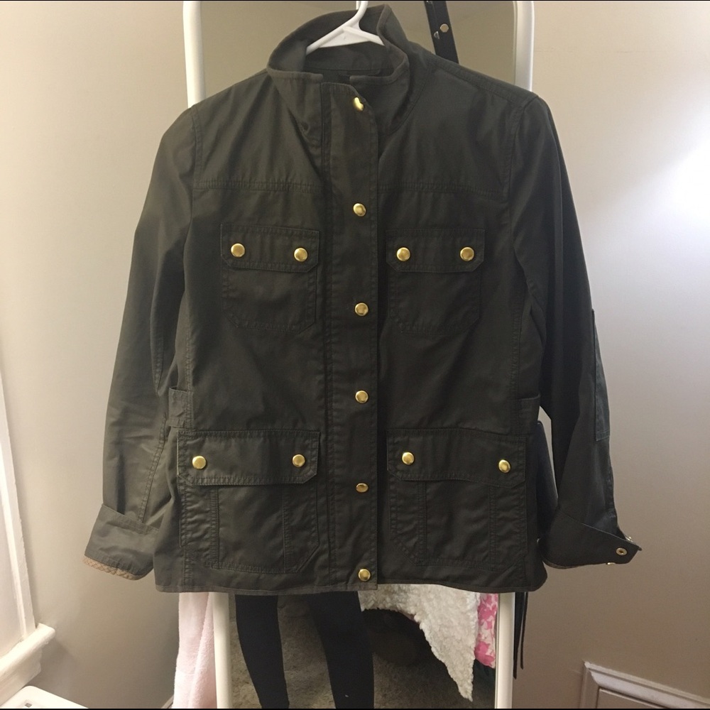 J. Crew Olive Green Utility Jacket with Gold Buttons